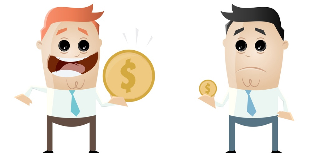 An illustration of two cartoon men comparing their salaries